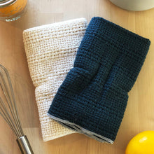 Load image into Gallery viewer, Made in the USA 100% Cotton Kitchen Towel - Set of 2 - American Made Kitchen Towels - American Home USA -  Navy and Natural
